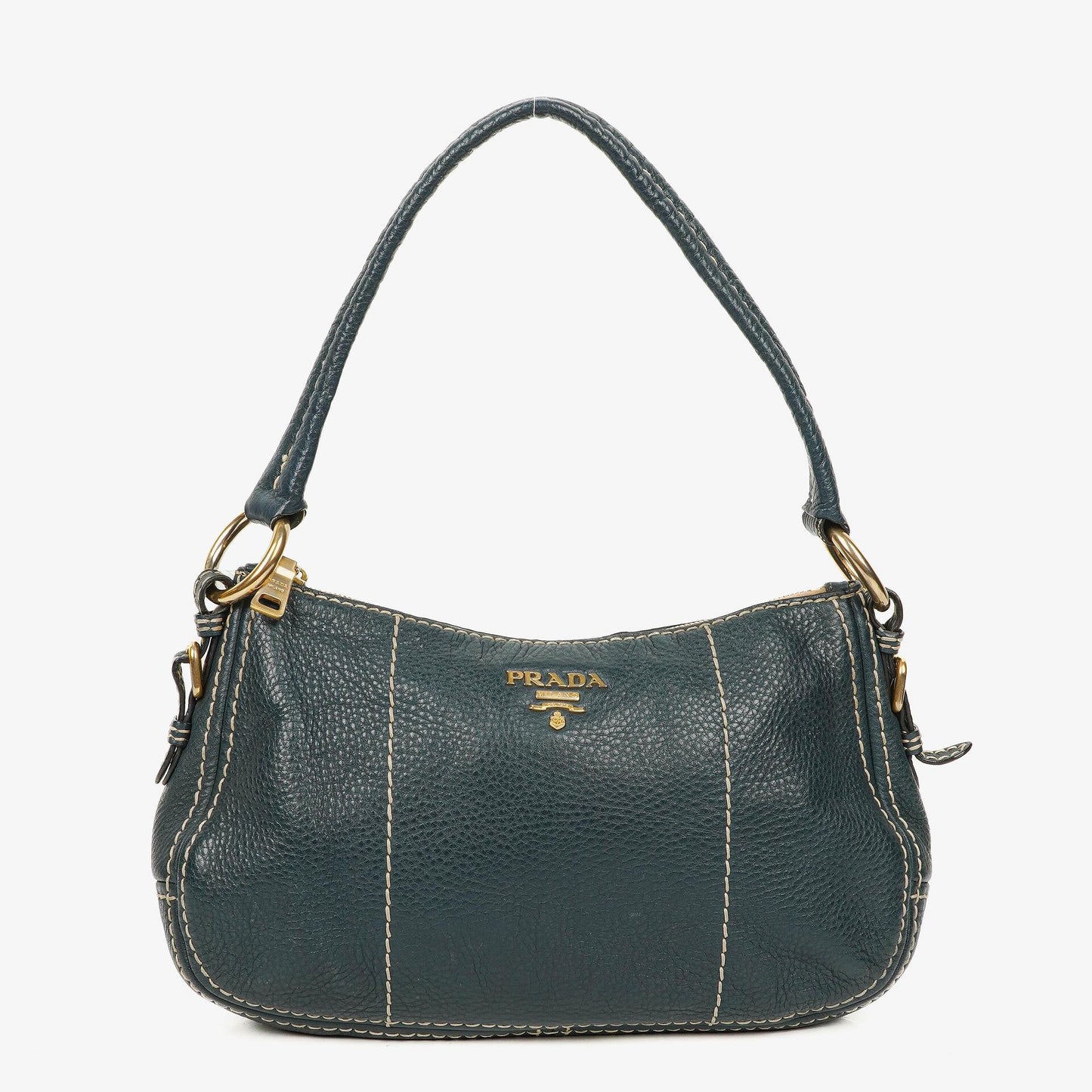 Prada Vitello Daino Schultertasche aus dunkelblauem Leder