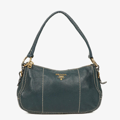 Prada Vitello Daino Schultertasche aus dunkelblauem Leder