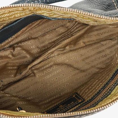 Prada Vitello Daino Schultertasche aus dunkelblauem Leder