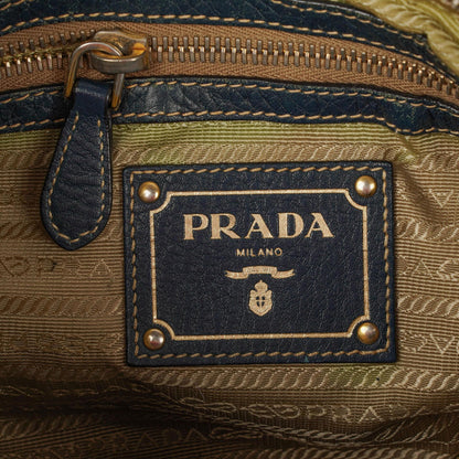 Prada Vitello Daino Schultertasche aus dunkelblauem Leder