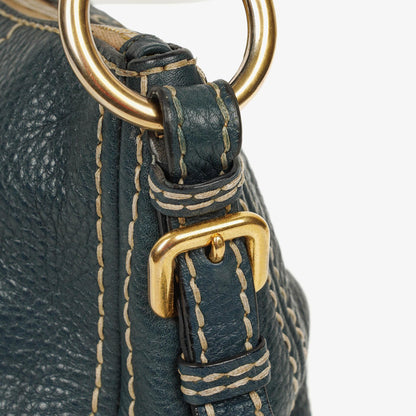 Prada Vitello Daino Schultertasche aus dunkelblauem Leder