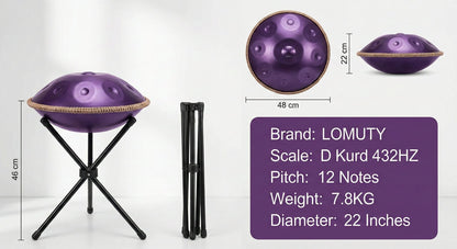 Profi Handpan D - Kurd 432Hz/440Hz – 12 Noten Edelstahl Trommel Set inkl. Ständer & Tasche - Laminimas e.K