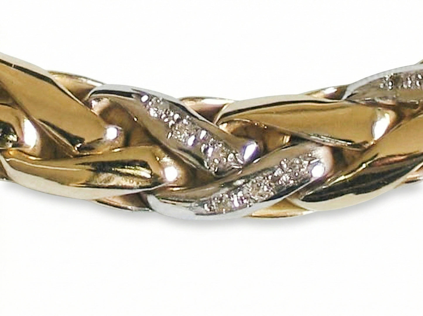 Massives 585 Gold Flechtcollier mit Diamanten 0.25 ct | 14k Vintage Halskette | 39,7g Echtgold