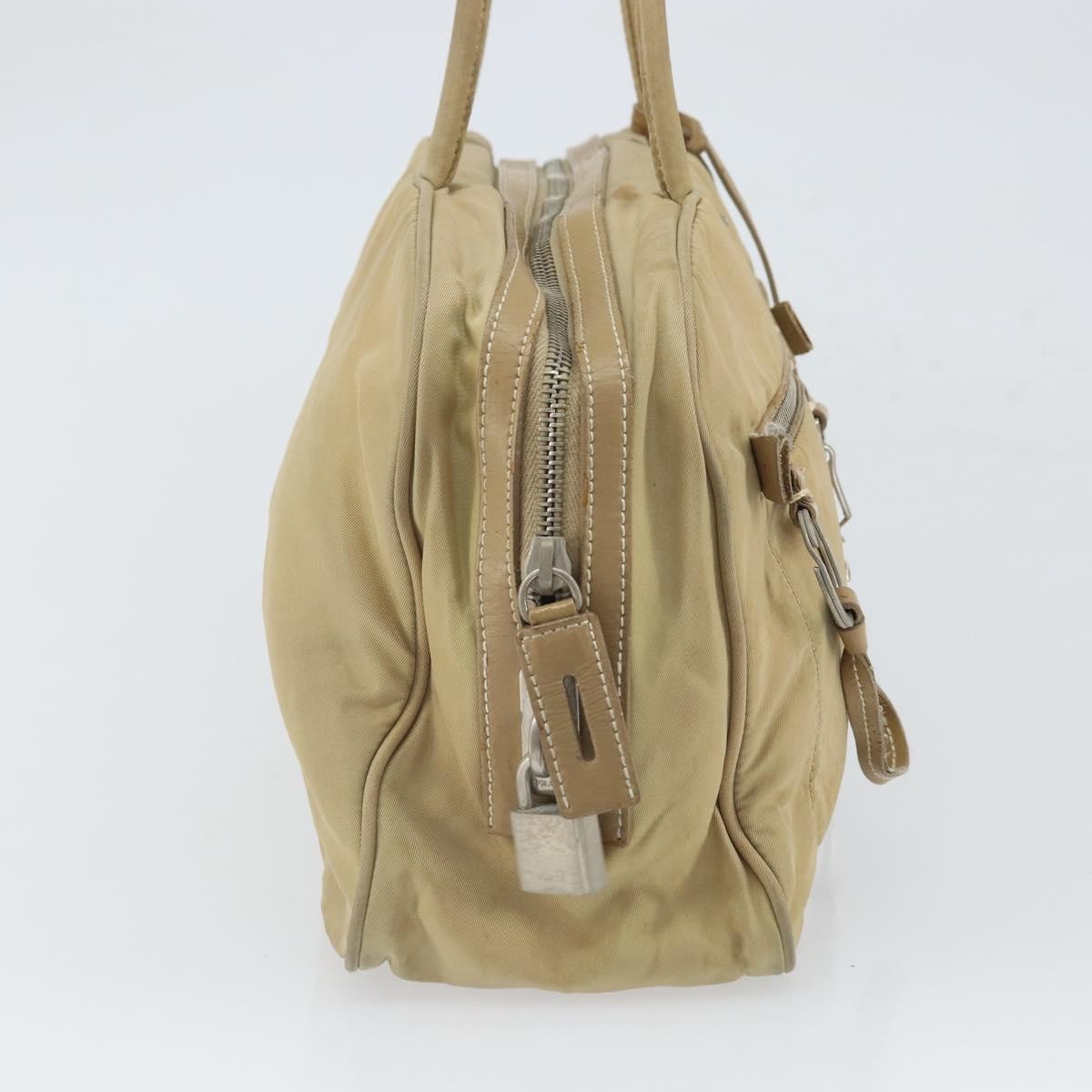 Prada PRADA Hand Bag Nylon Beige Silver Authentic 166752
