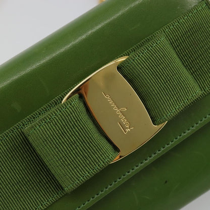 Salvatore Ferragamo Salvatore Ferragamo Vara Ribbon Chain Bag Leather Green Gold Authentic BA12890