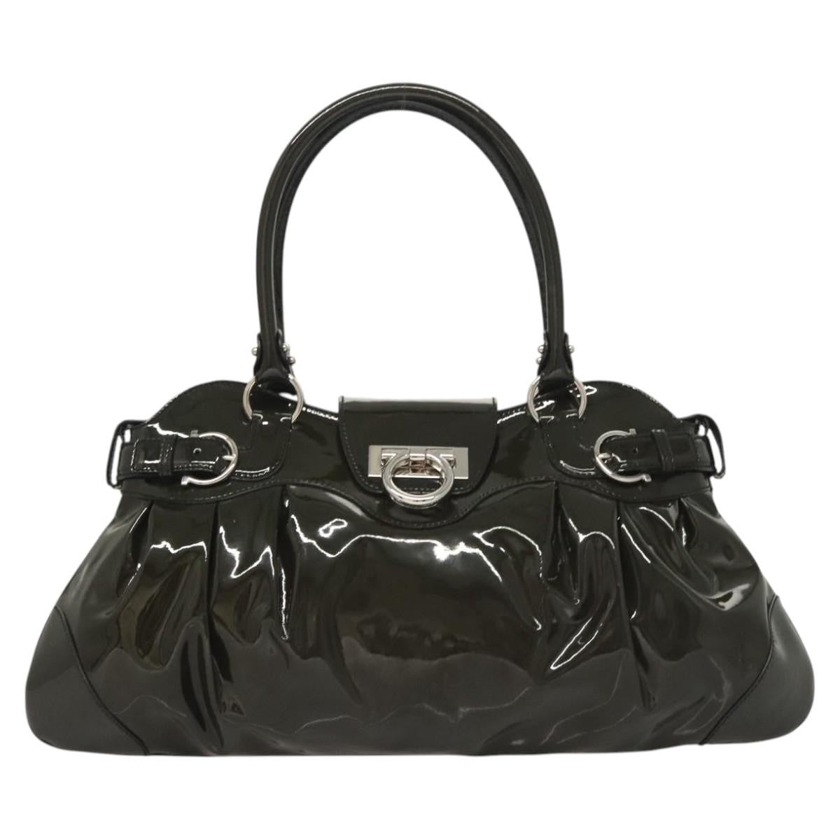 Salvatore Ferragamo Salvatore Ferragamo Gancini Hand Bag Enamel Green Silver Authentic 126114
