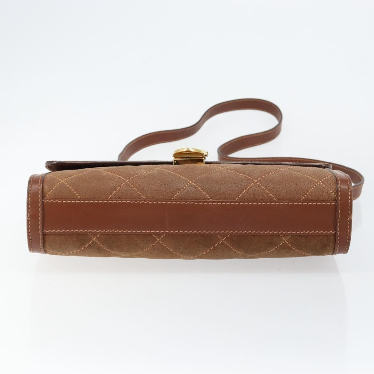 Gucci GUCCI Shoulder Bag Suede Leather Brown Gold Authentic 146416