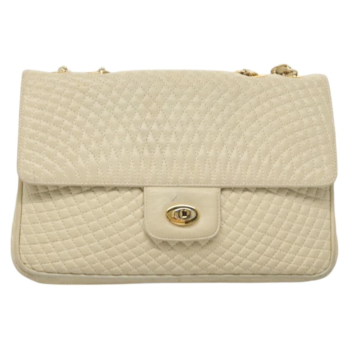 BALLY BALLY Chain Shoulder Bag Leather White Gold Authentic 124788