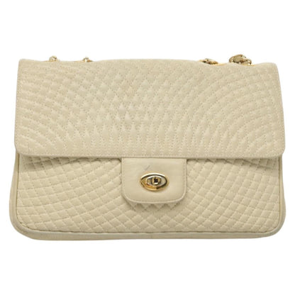 BALLY BALLY Chain Shoulder Bag Leather White Gold Authentic 124788