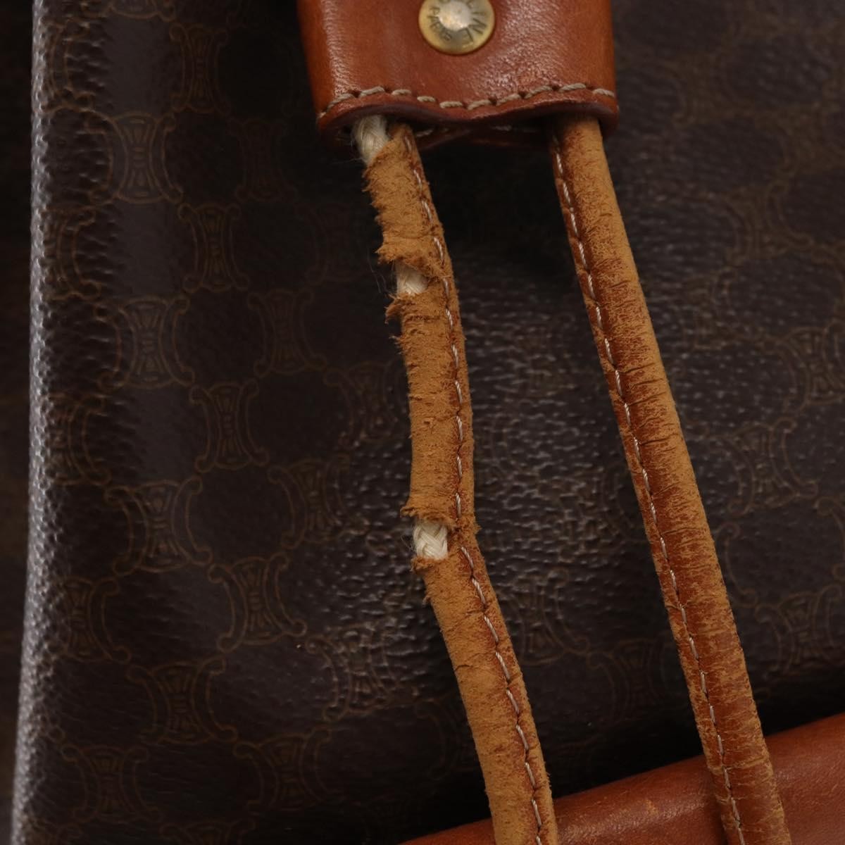 Celine CELINE Macadam Canvas Shoulder Bag PVC Leather 2way Brown Gold Authentic ka784