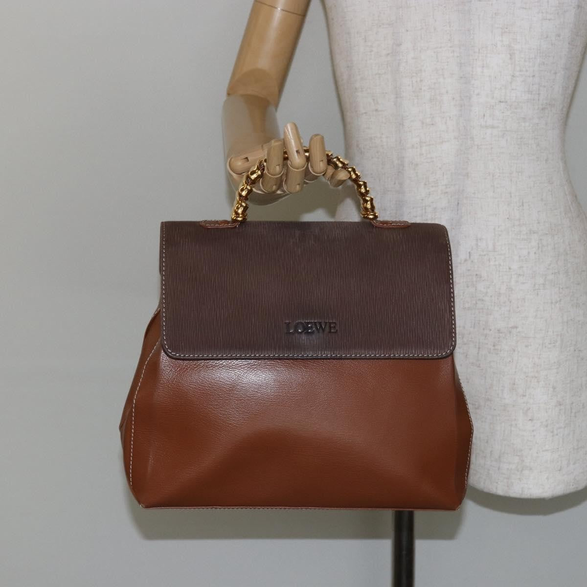 Loewe LOEWE Velazquez Hand Bag Suede Leather Brown Gold Authentic ep11077