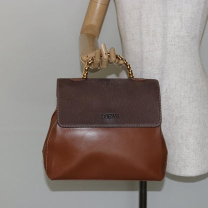 Loewe LOEWE Velazquez Hand Bag Suede Leather Brown Gold Authentic ep11077