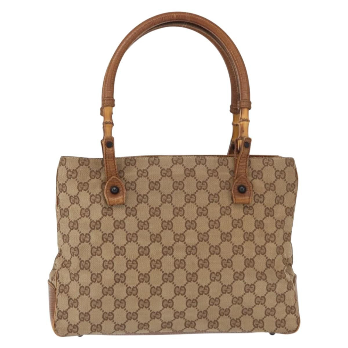 Gucci GUCCI GG Canvas Bamboo Tote Bag Beige 112526 Authentic ep12821