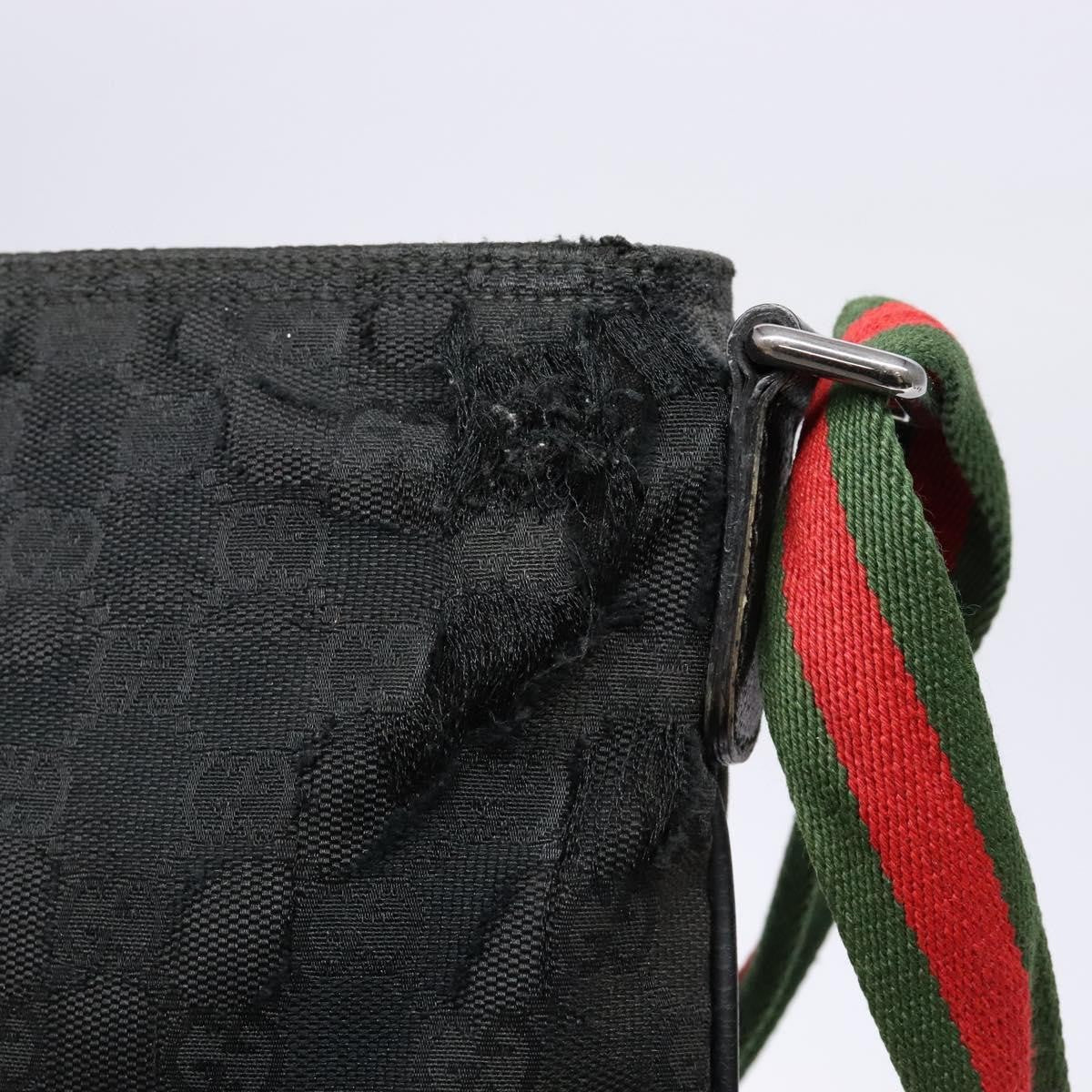 Gucci GUCCI GG Canvas Web Sherry Line Shoulder Bag Black Silver 189749 Authentic bs28637