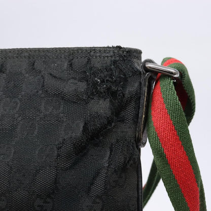 Gucci GUCCI GG Canvas Web Sherry Line Shoulder Bag Black Silver 189749 Authentic bs28637