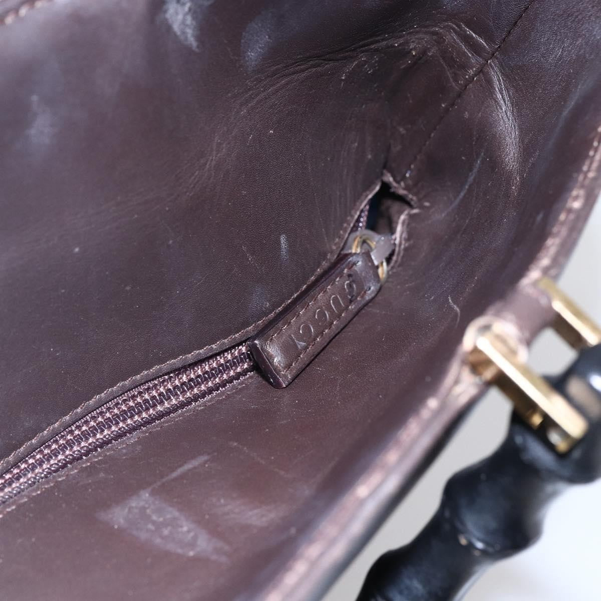 Gucci GUCCI Bamboo Hand Bag Leather Dark Brown Gold 002 1998 0507 Authentic ep11424