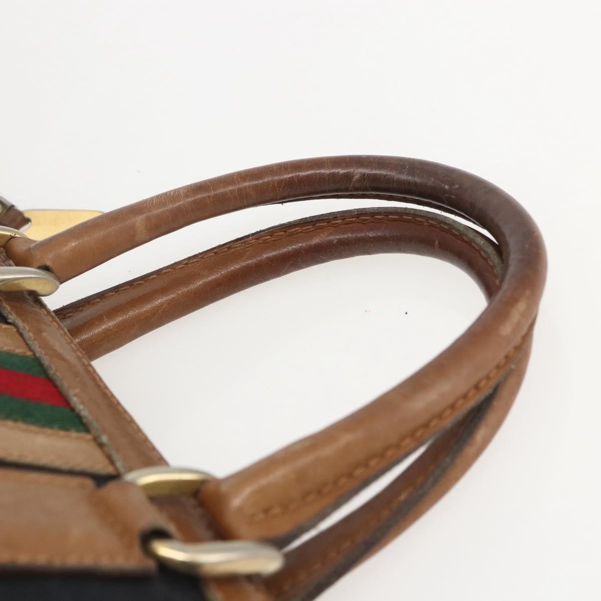 Gucci GUCCI Web Sherry Line GG Canvas Hand Bag 2way Black Gold Authentic gh1528
