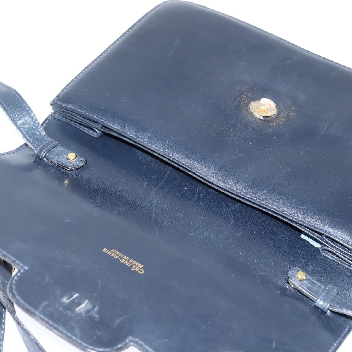 Celine CELINE Shoulder Bag Leather Navy Gold Authentic 149191