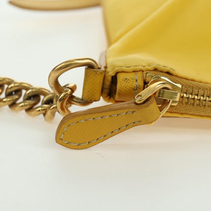 Prada PRADA Chain Shoulder Bag Nylon Leather Yellow Gold Authentic 143507