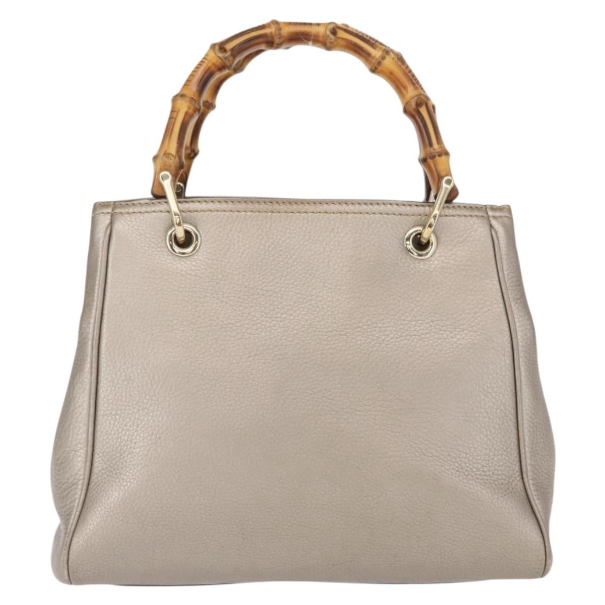 Gucci GUCCI Bamboo Hand Bag Leather Silver Gold 336032 Authentic ep12914