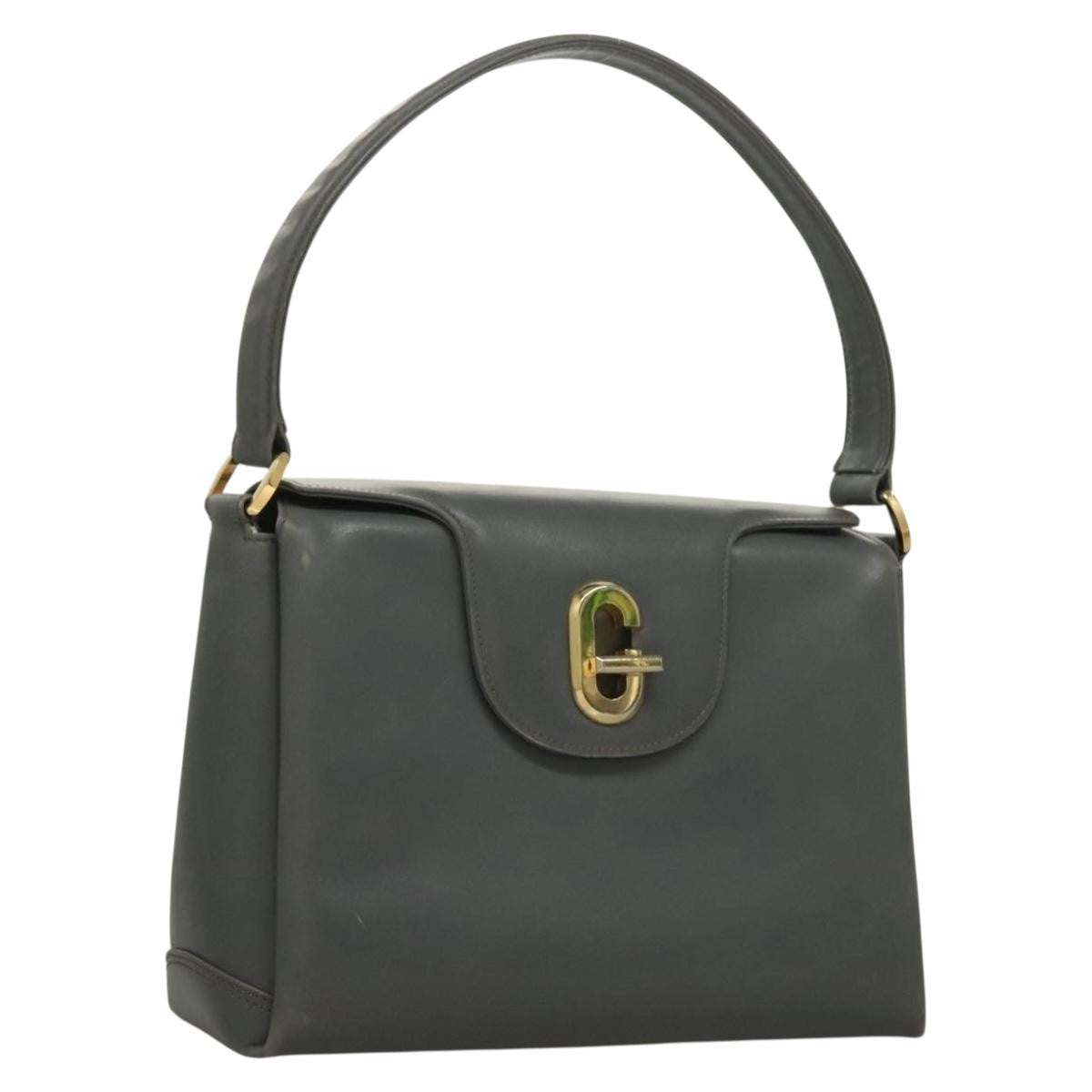Gucci GUCCI Hand Bag Leather Gray Silver Authentic mr1461