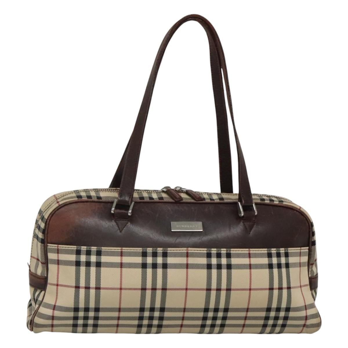 Burberry BURBERRY Nova Check Boston Bag Canvas Beige Authentic BD1812