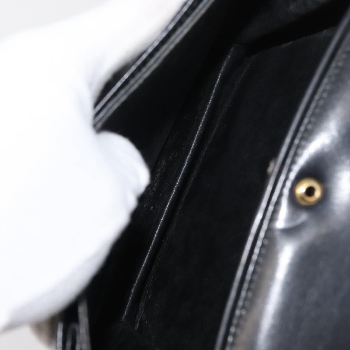 Gucci GUCCI Hand Bag Leather Black Gold Authentic ep14155