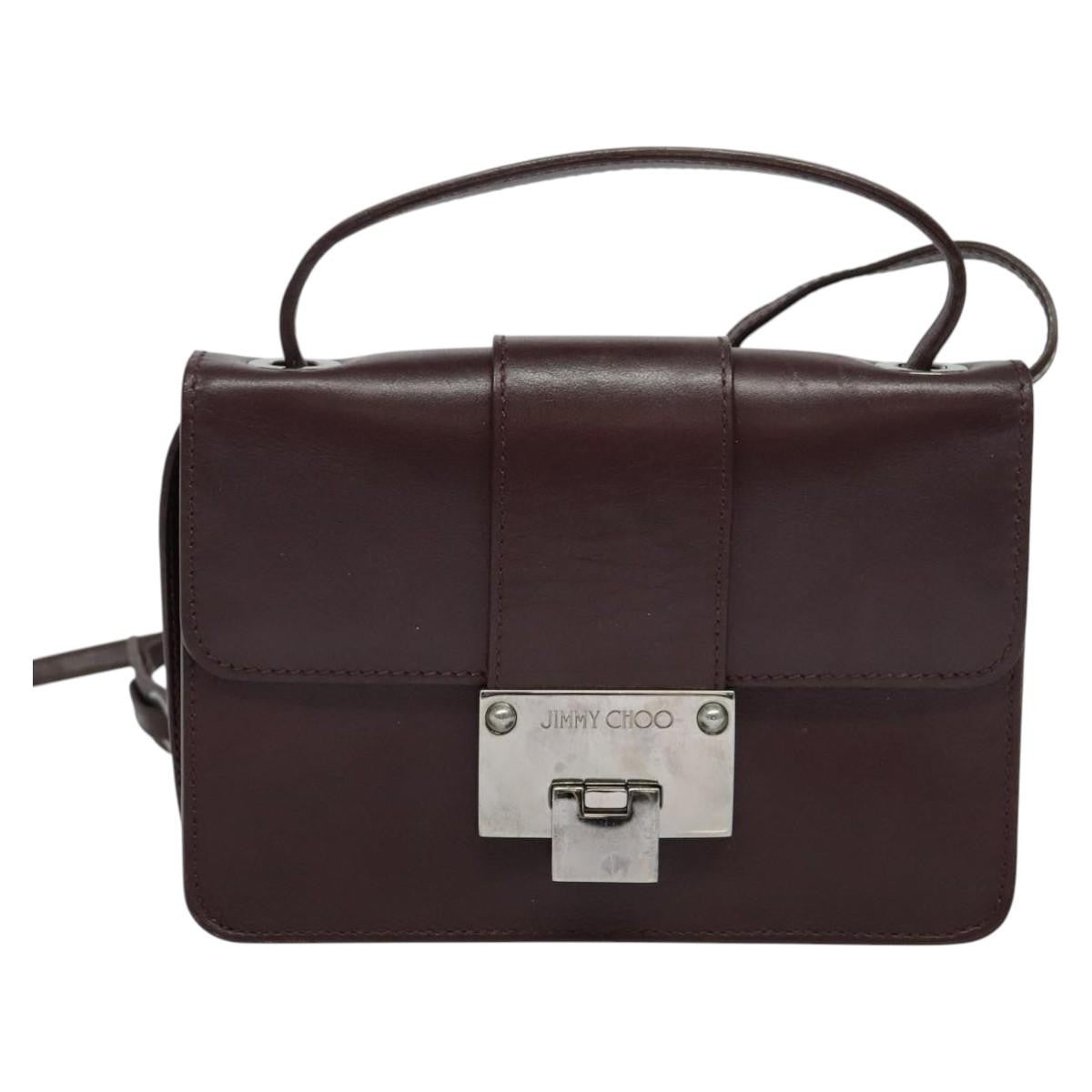 Jimmy Choo Jimmy Choo Hand Bag Leather Bordeaux Silver Authentic BA5034