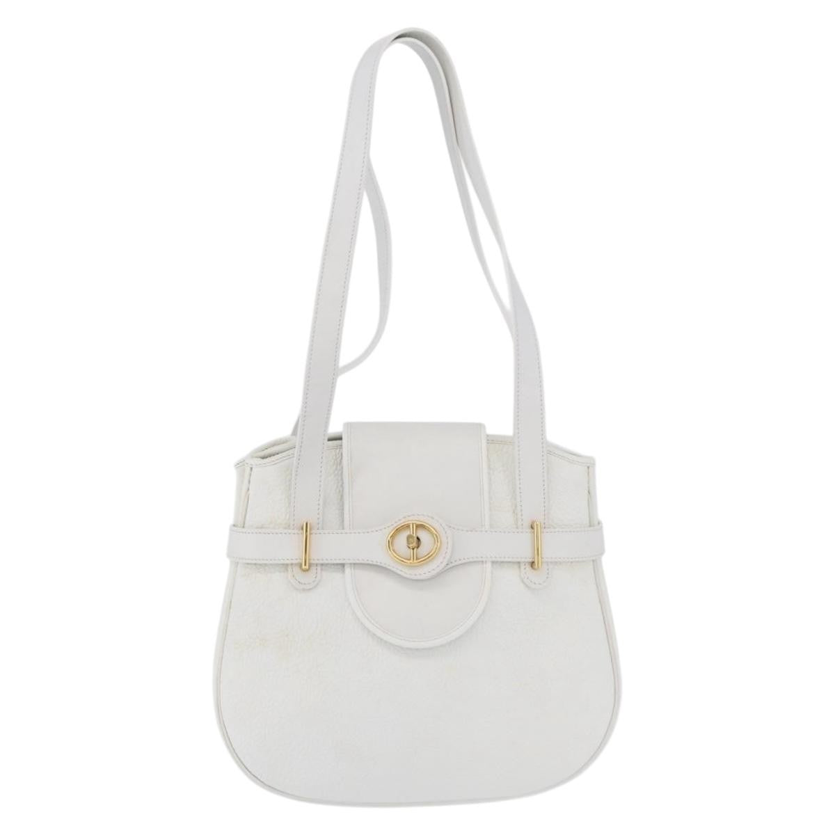 Dior Christian Dior Shoulder Bag Leather White Gold Authentic 176489