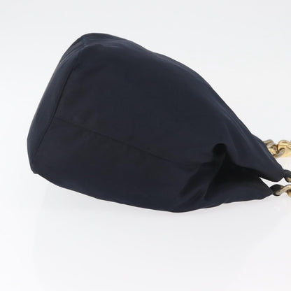Prada PRADA Metal Handle Hand Bag Nylon Navy Gold Authentic 178739