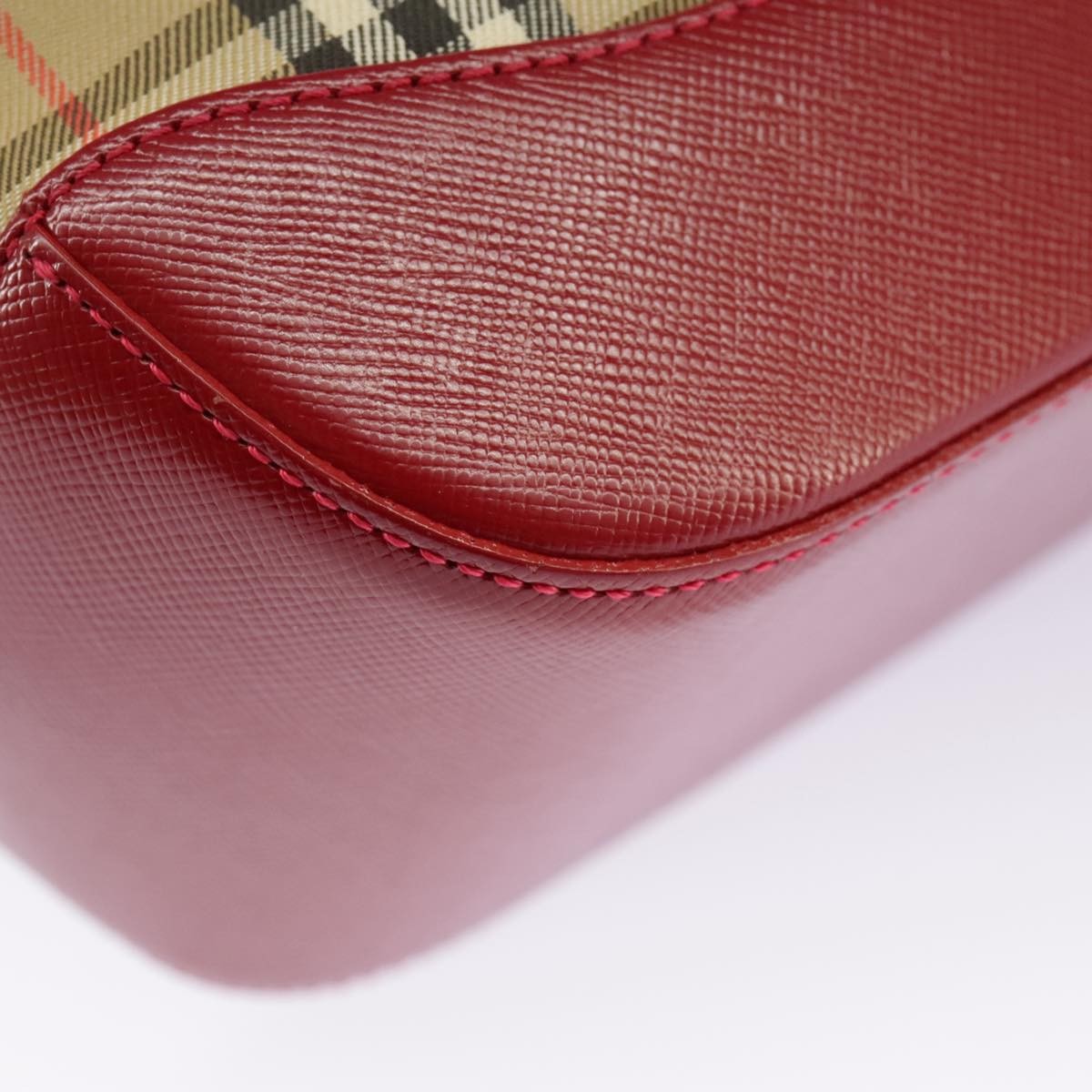Burberry BURBERRY Nova Check Shoulder Bag Canvas Leather Beige Gold Red Authentic 98900