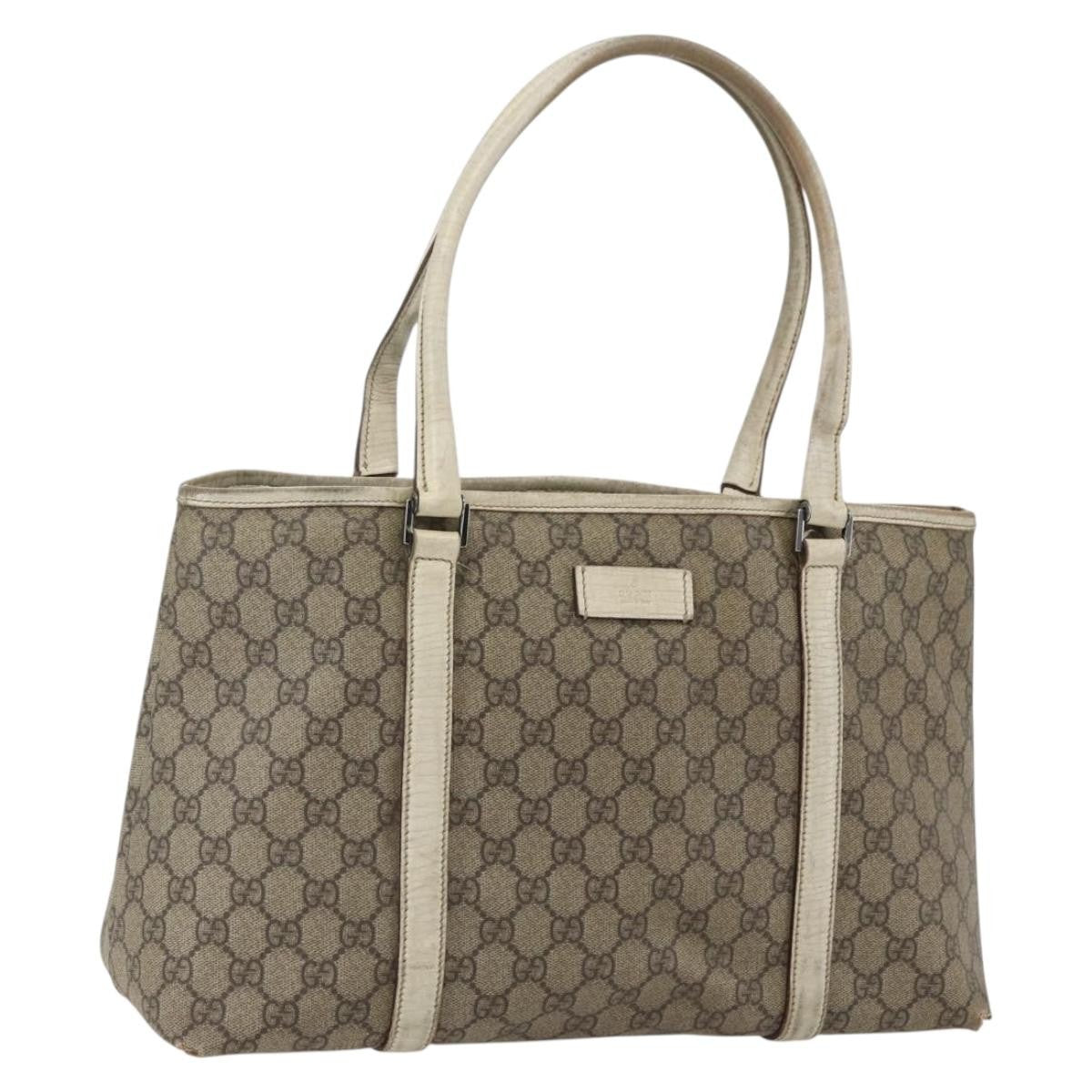Gucci GUCCI GG Supreme Tote Bag PVC Beige Silver 114595 Authentic BA10796