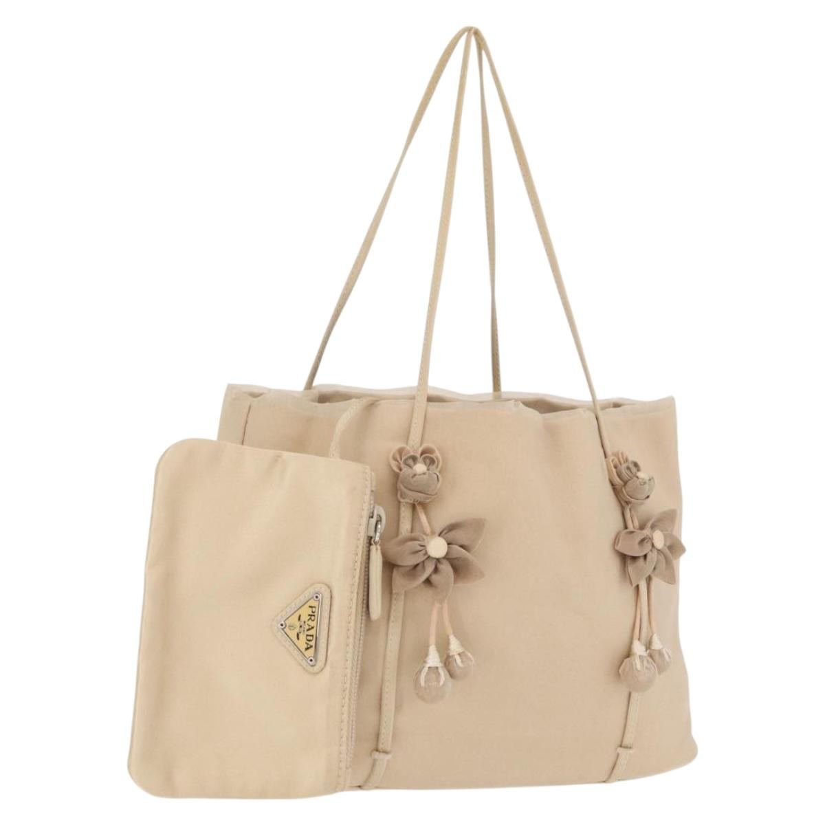Prada PRADA Hand Bag Satin Beige Authentic 166753