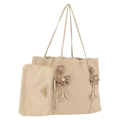 Prada PRADA Hand Bag Satin Beige Authentic 166753