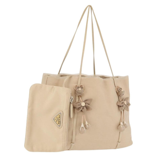 Prada PRADA Hand Bag Satin Beige Authentic 166753