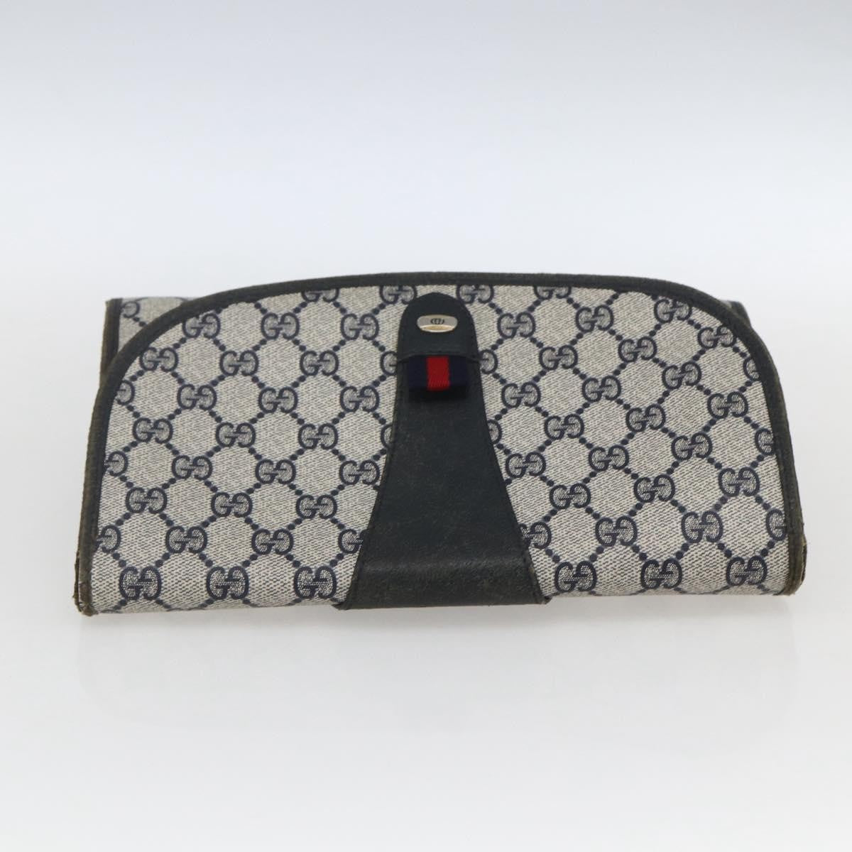 Gucci GUCCI GG Supreme Sherry Line Clutch Bag PVC Navy Gold 89 01 030 Authentic 167905