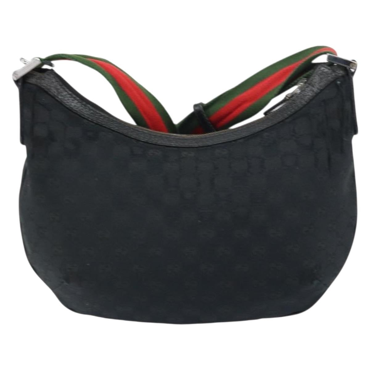 Gucci GUCCI GG Canvas Shoulder Bag Black Silver 181092 Authentic bs31680
