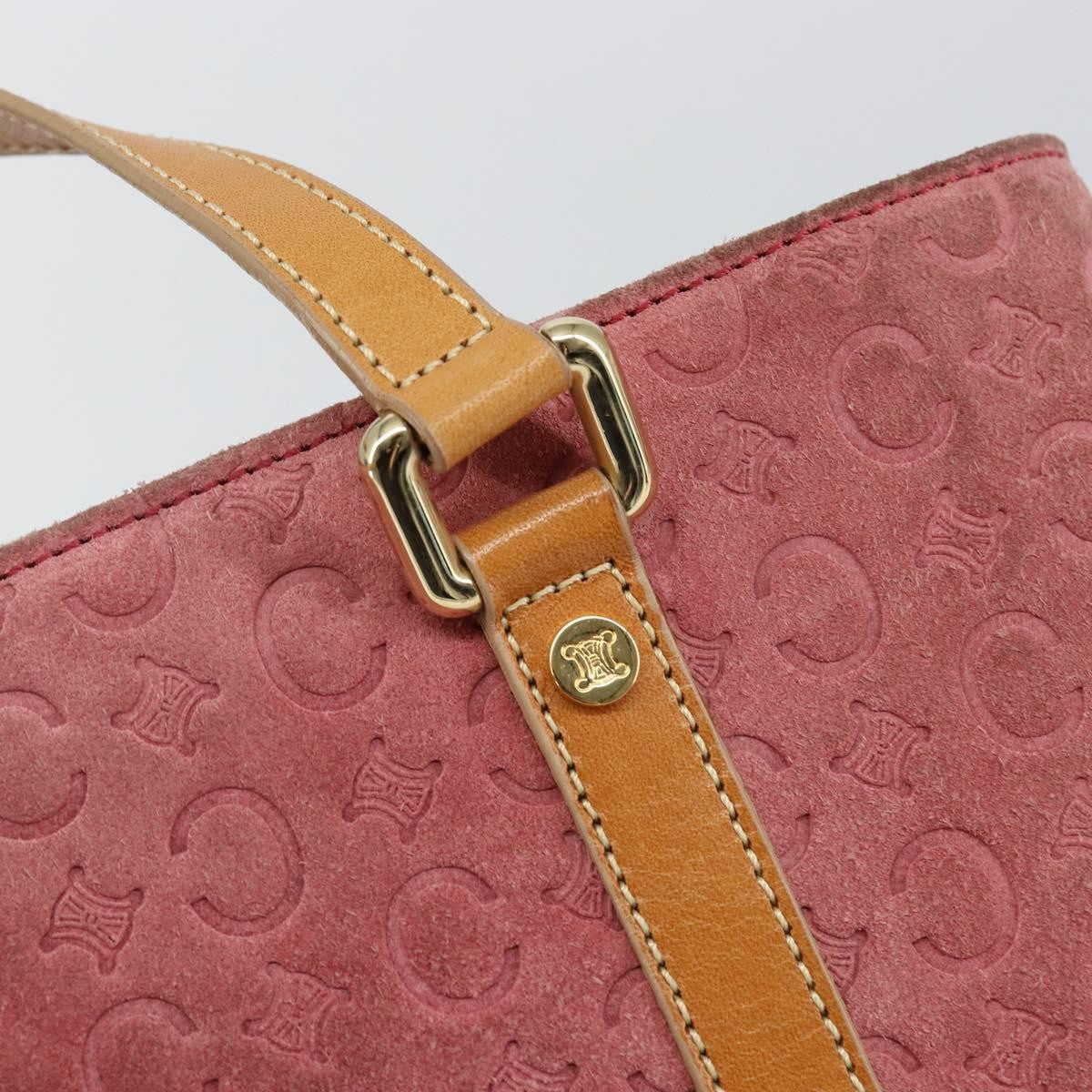 Celine CELINE C Macadam Canvas Hand Bag Suede Pink Gold Authentic bs29469