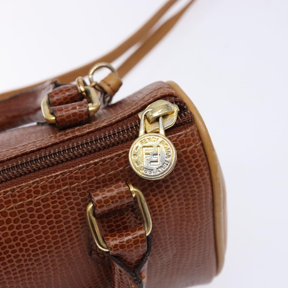 Fendi FENDI Hand Bag Leather 2way Brown Gold Authentic sw1085