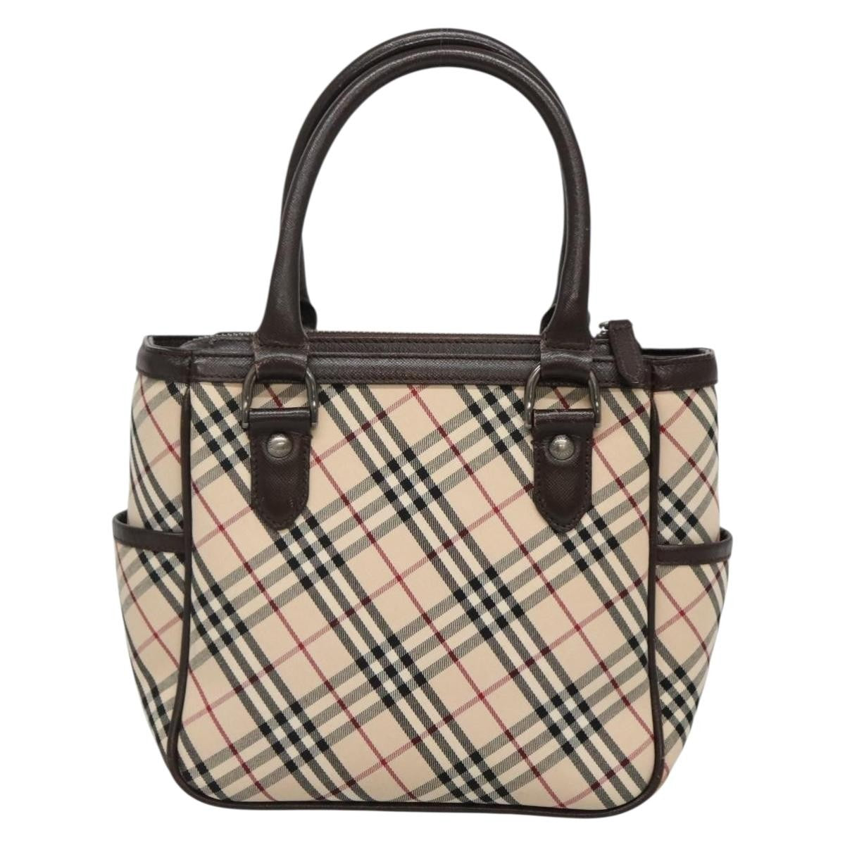Burberry BURBERRY Nova Check Hand Bag Canvas Beige Silver Authentic ep9645