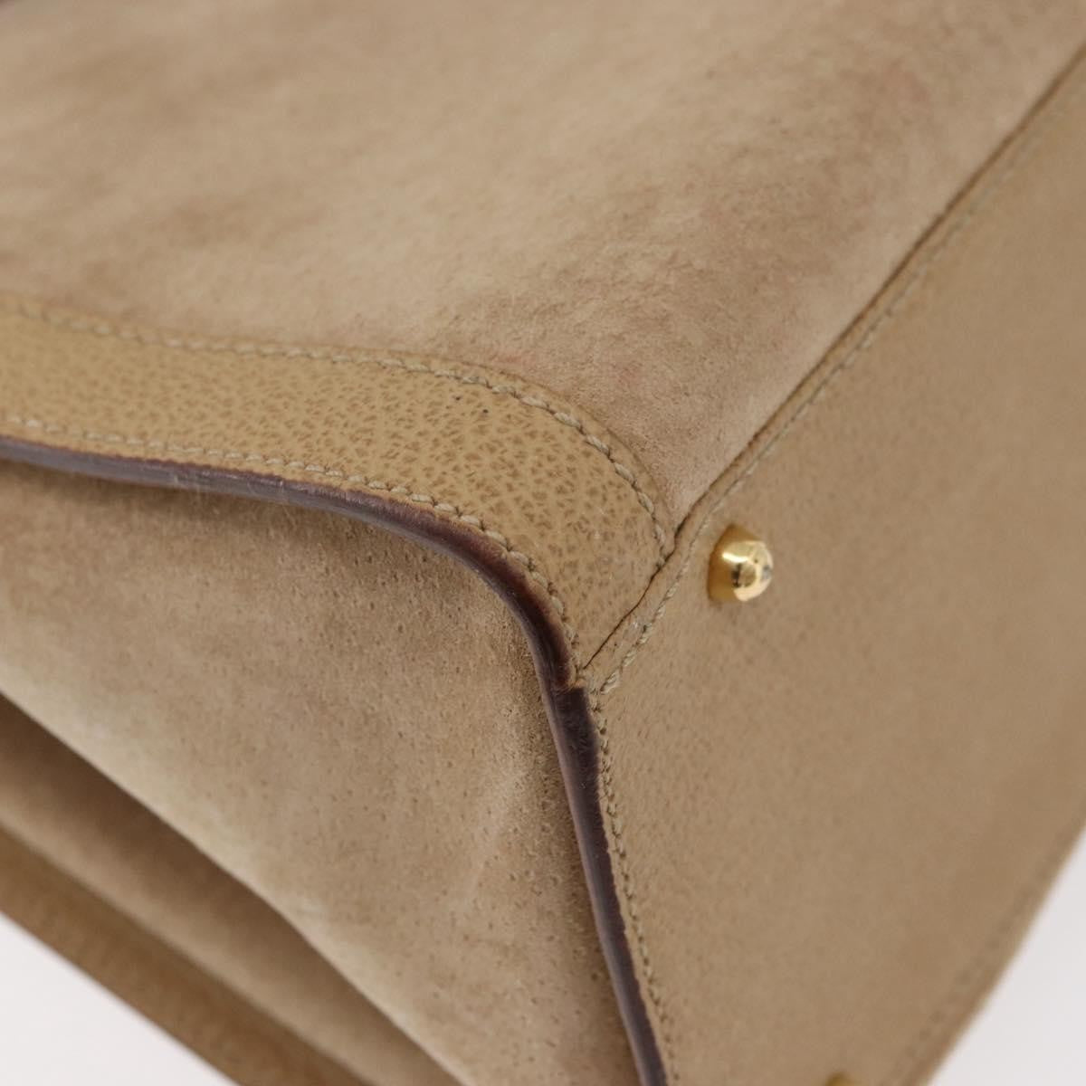 Gucci GUCCI Bamboo Hand Bag Suede Beige Gold 002.0260 Authentic ep14510