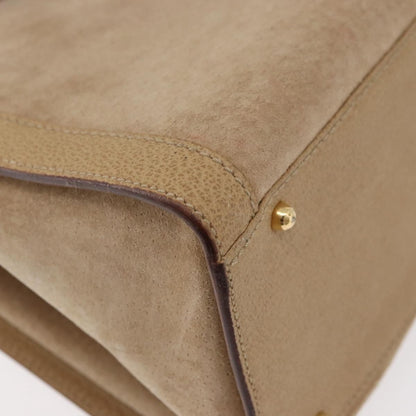 Gucci GUCCI Bamboo Hand Bag Suede Beige Gold 002.0260 Authentic ep14510