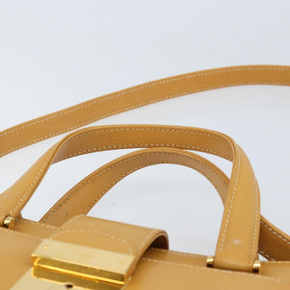 Gucci GUCCI Hand Bag Leather 2way Beige Gold Authentic 173886