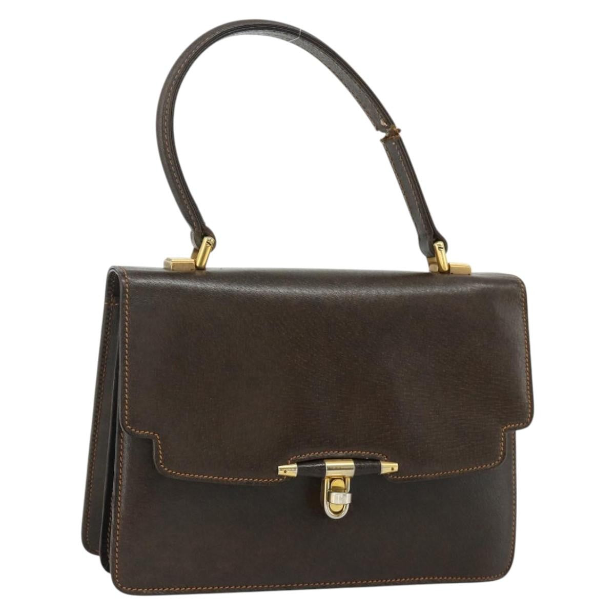 Gucci GUCCI Hand Bag Leather Brown Gold Authentic ep14250
