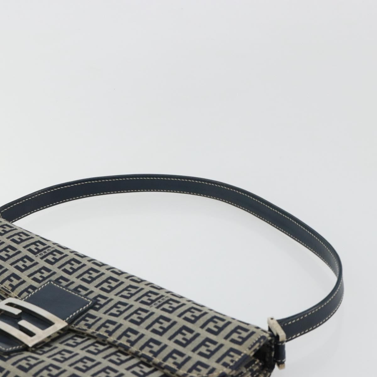 Fendi FENDI Zucchino Canvas Shoulder Bag Navy Silver Authentic 182201V