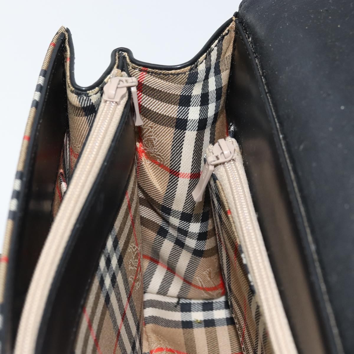 Burberrys Burberrys Nova Check Hand Bag Leather Black Silver Authentic ep13393