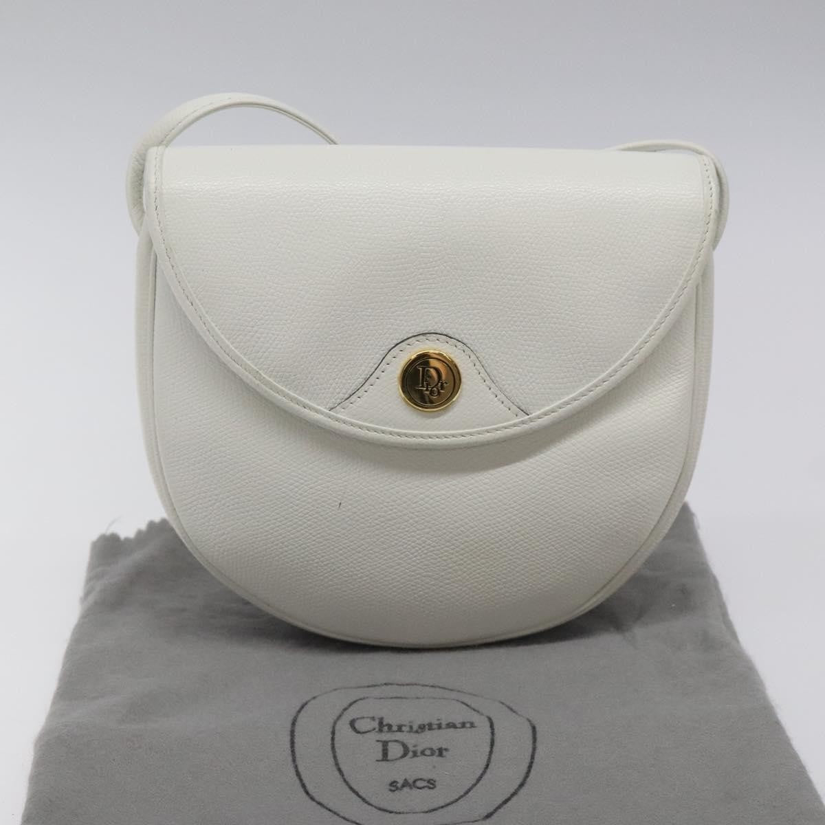 Dior Christian Dior Shoulder Bag Leather White Gold Authentic BA1797