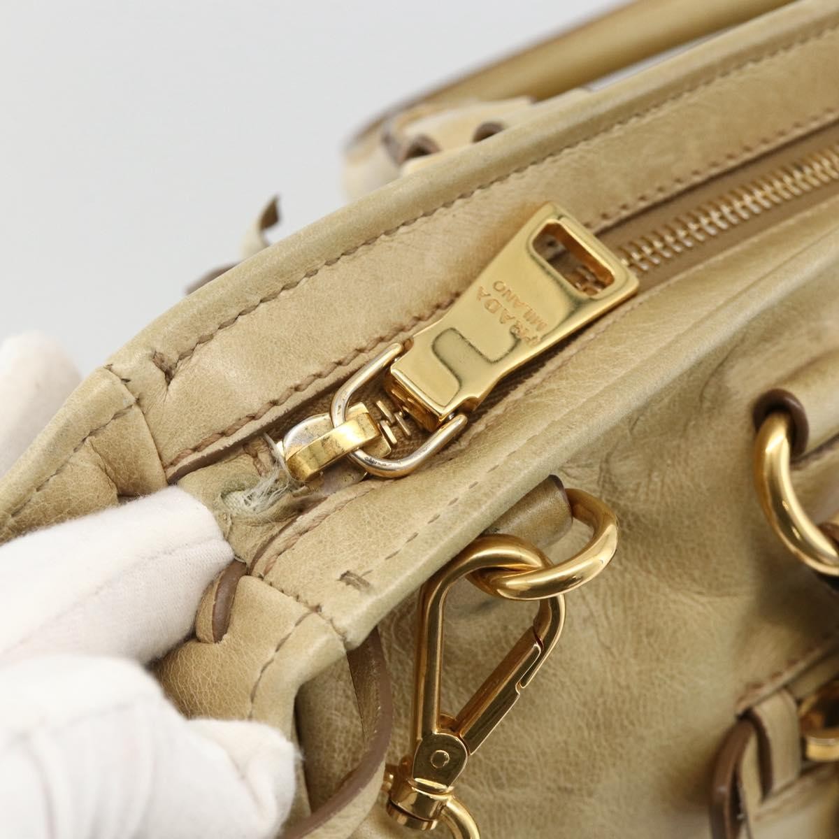 Prada PRADA Hand Bag Leather 2way Beige Gold Authentic 174345