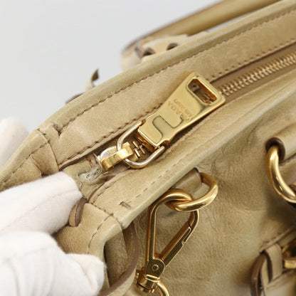 Prada PRADA Hand Bag Leather 2way Beige Gold Authentic 174345