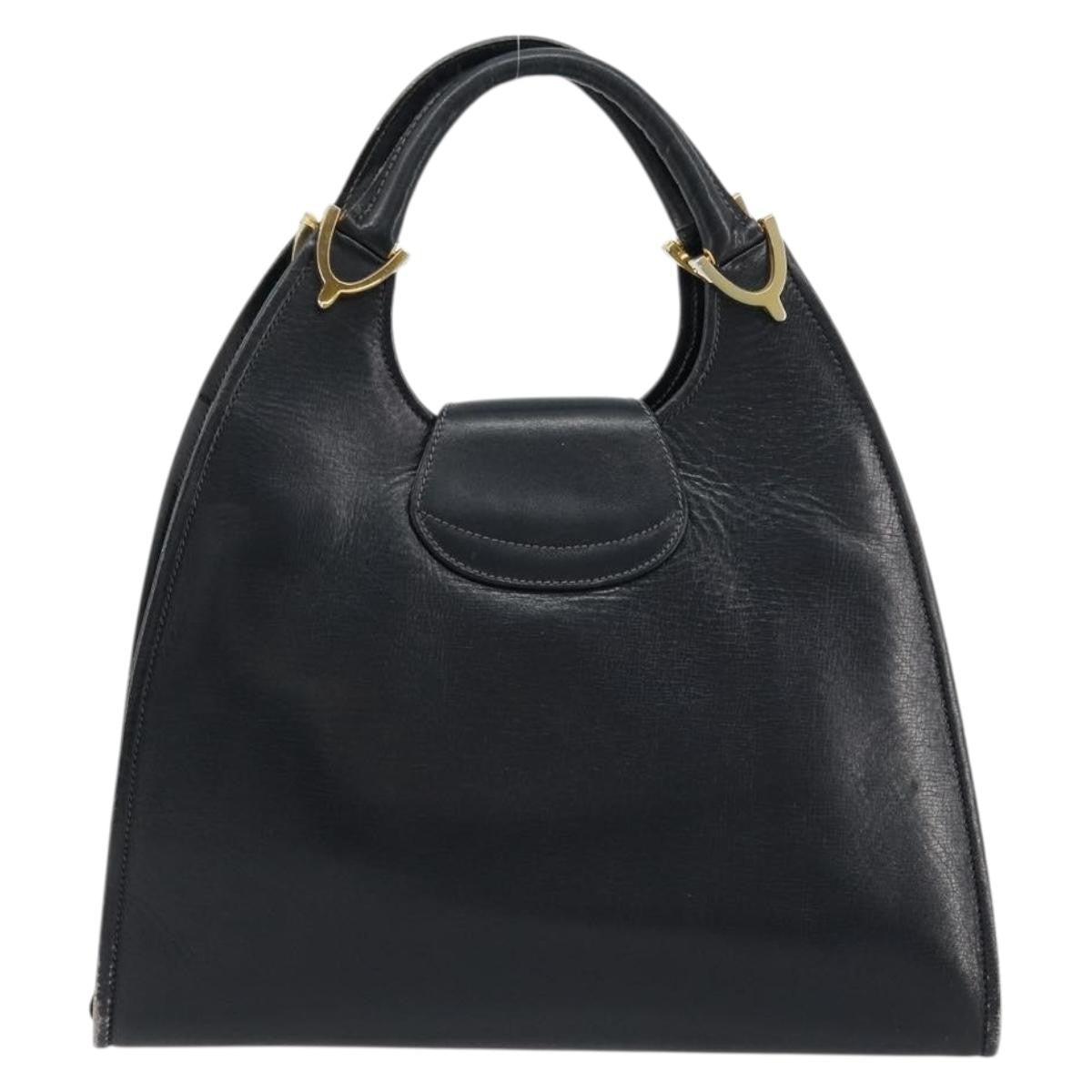Gucci GUCCI Hand Bag Leather Navy Gold Authentic 177664